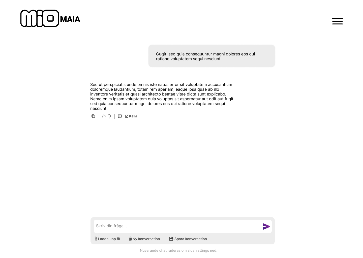 Screenshot of chat flow