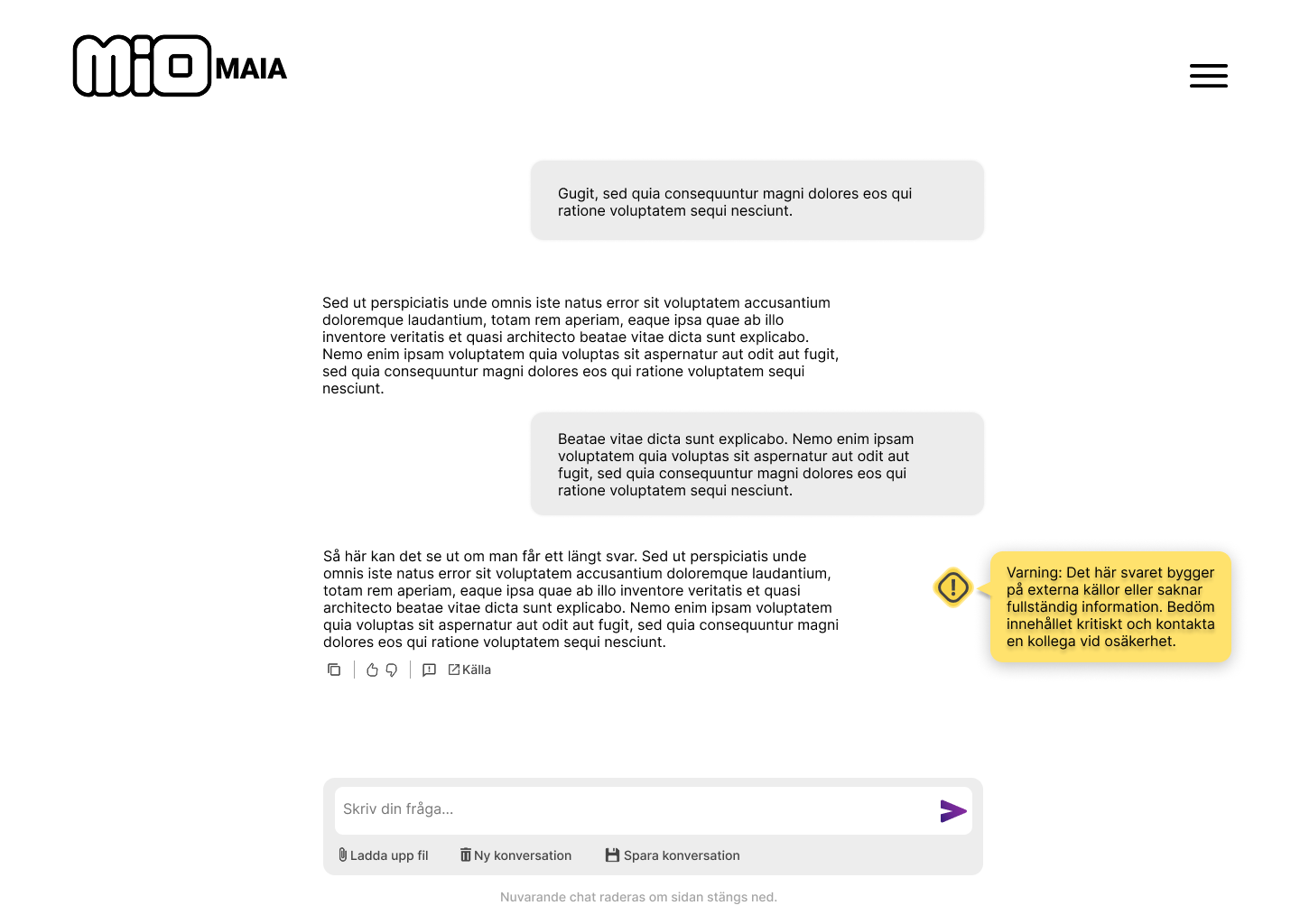 Screenshot of recommendations