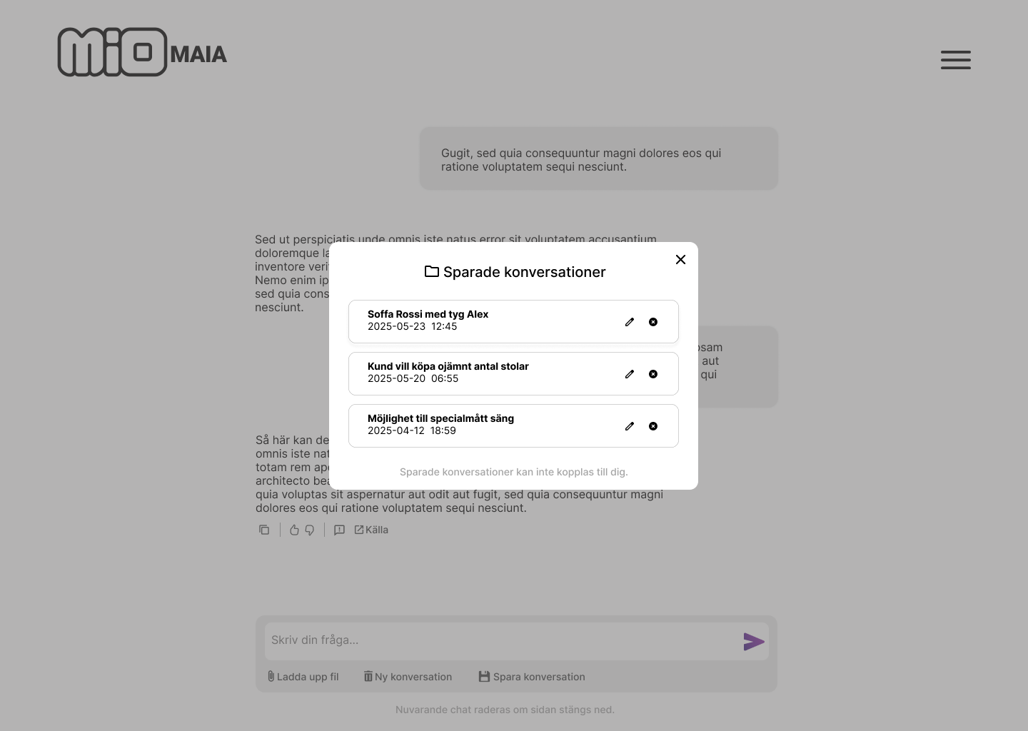 Screenshot of recommendations