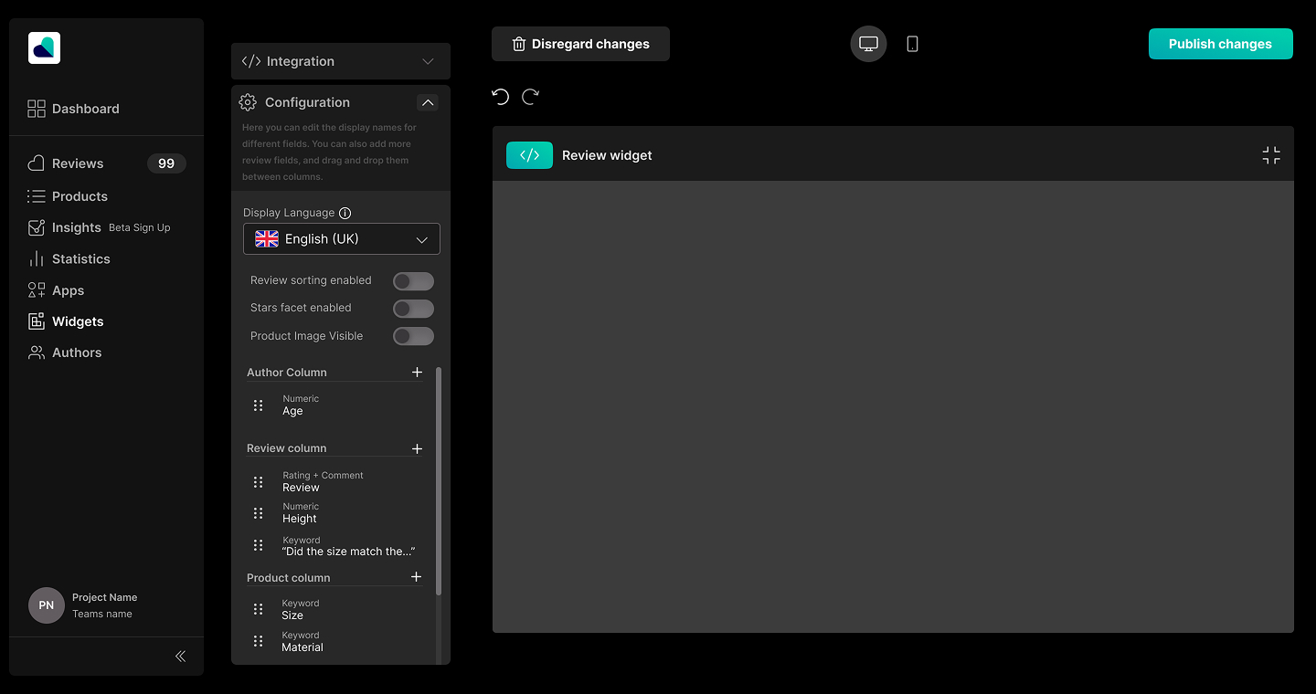 Screenshot of landing page