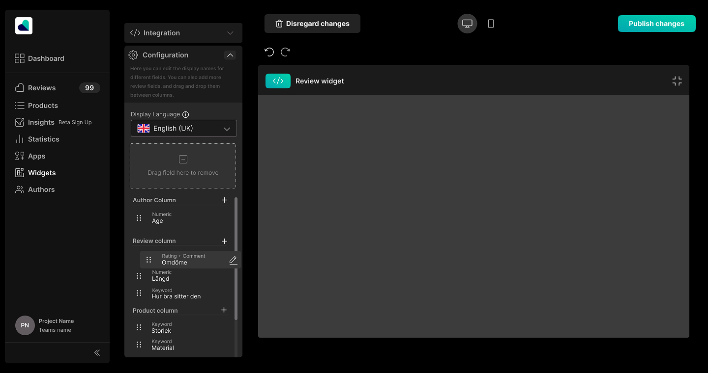 Screenshot of recommendations